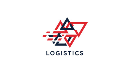 Naklejka premium Modern Logistics Icon Featuring Geometric Shapes, Red and Navy Tones On White Background