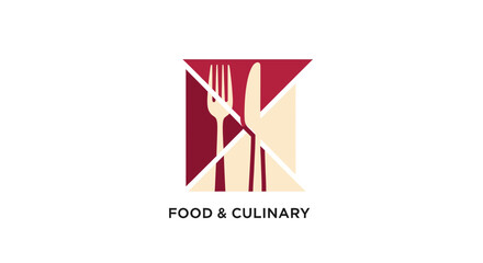 Modern Restaurant Logo Featuring Elegant Cutlery Design With Geometric Shapes Presentation