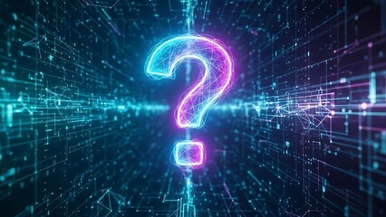 Obraz premium Neon Question Mark Cyberpunk Background.