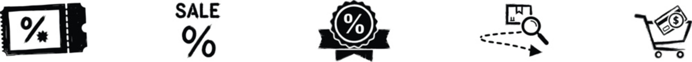 Discount Badge, Sale Percentage, Order Tracking and Add to Cart Button Ecommerce Icon Set