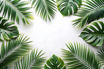 Tropical leaves on white background