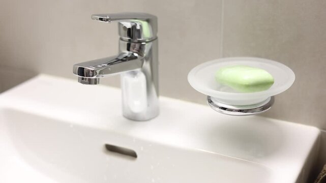 Ouverture et fermeture d&rsquo;un robinet avec &eacute;coulement d&rsquo;eau claire &ndash; 4K 25p