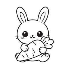 Cute Bunny with Carrot Coloring Page, Bunny Holding Carrot Drawing, Easter Bunny Silhouette, Little Rabbit Carrot Design, Rabbit vector animal coloring page, Bunny Rabbit Illustration