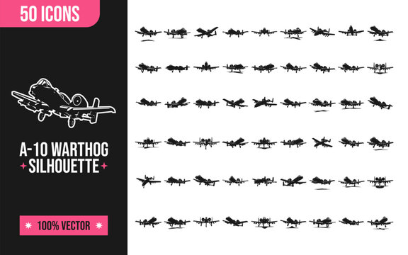A-10 Warthog silhouette icons for military and aviation designs