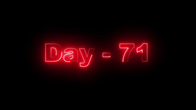 Vibrant red neon glowing text displaying Day 71 against a dark black background, ideal for countdown milestones, daily challenges, project tracking, and digital progress celebration concepts.