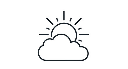Minimalist line art icon representing partly cloudy or hazy sunshine conditions suggesting mild weather changes on transparent background