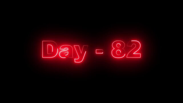 Vibrant red neon glowing typography displaying Day - 82 set against a dark black background, perfect for fitness journey tracking, daily challenge progress, countdown events, and social media streaks.