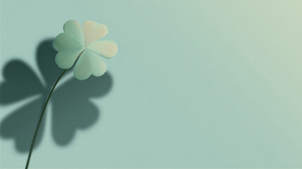 Minimal Wide Sage Background with Single Clover Shadow Premium Copy Space