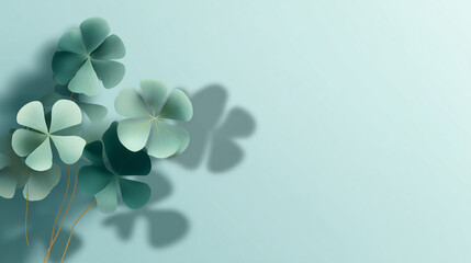 Wide Banner Soft Mint Gradient with Clover Shadows Large Copy Space