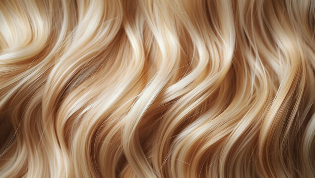A close-up view of long, wavy blonde hair with subtle highlights