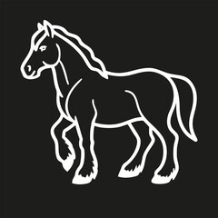 Obraz premium Minimal line art horse vector illustration in clean outline style. Full body stallion standing in side view, white artwork isolated on black background.