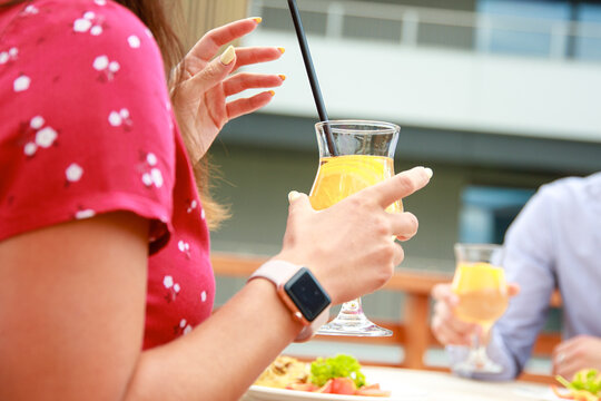 Refreshing Drink and Delicious Food at an Outdoor Cafe