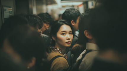Japanese Woman on a Crowded Subway
