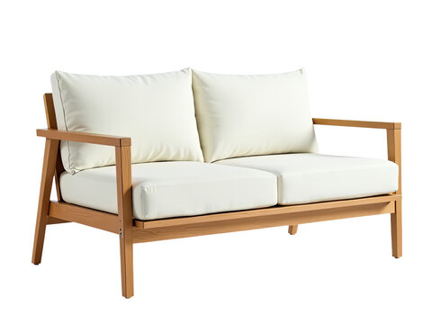 A clean and simple living room interior featuring a white couch with two pillows