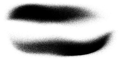 An amorphous black splotch with a spray paint effect. Features a dense, dark core that fades into a fine, grainy mist with soft, irregular edges.