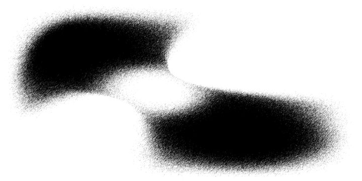 An amorphous black splotch with a spray paint effect. Features a dense, dark core that fades into a fine, grainy mist with soft, irregular edges.