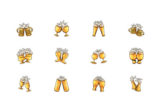 Beer Cheers Illustration Design Set