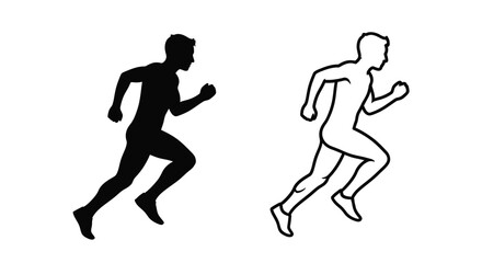Two men running depicted in a striking black silhouette