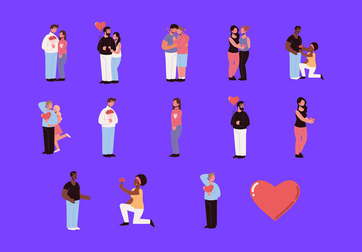 Cute Couples Love Illustration Set