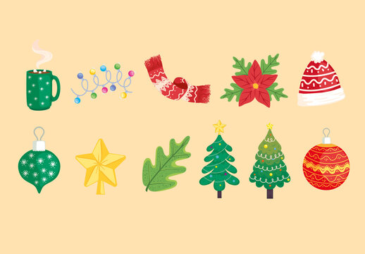 Festive Christmas Flat Illustration Design Set