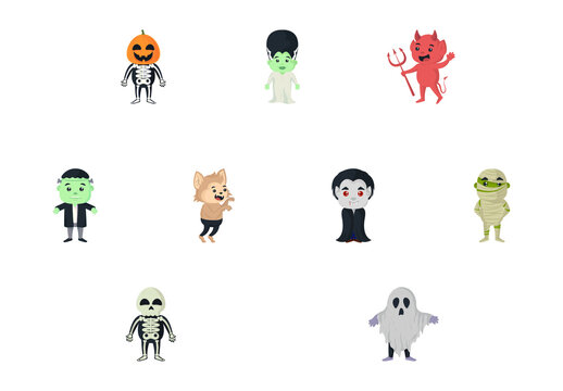 Cute Halloween Characters Illustration Set