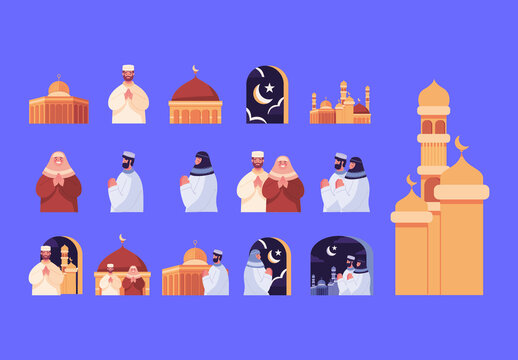 Muslim Mosque Illustration Set