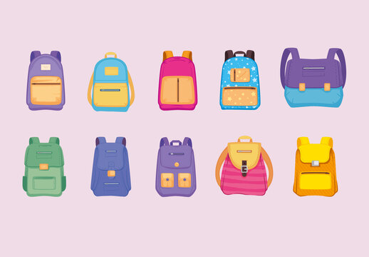 School Backpack Illustration Set