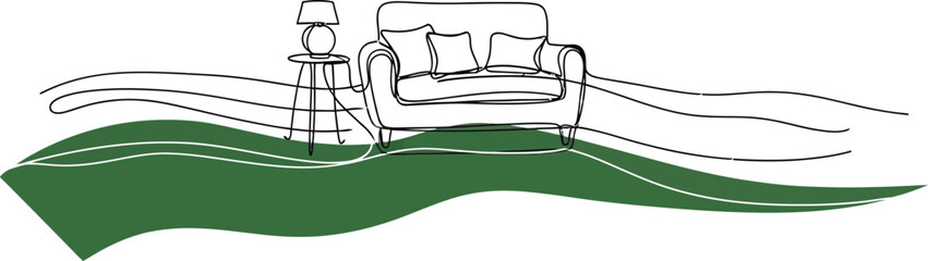 Obraz premium Simple living room with chair and lamp on green rug