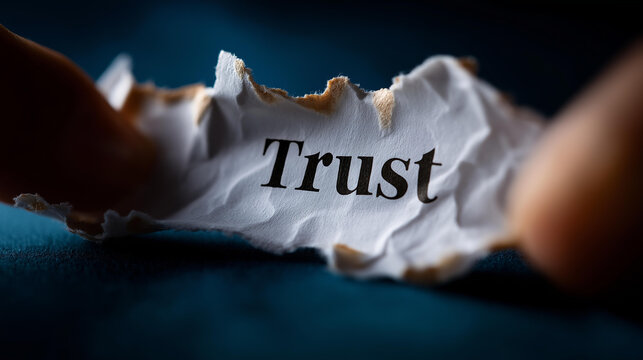 Torn paper with word trust showing broken trust concept and emotional damage relationship trauma emotional recovery needs trust issues psychological healing betrayal