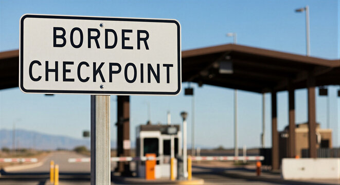 Border checkpoint sign denotes official crossing area