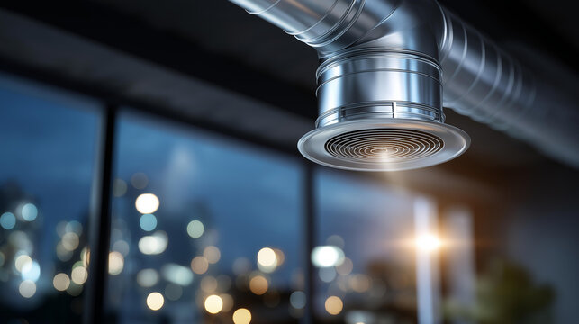 Heat recovery ventilation system installation in modern building interior energy efficient HVAC technology air exchange system sustainable building systems mechanical
