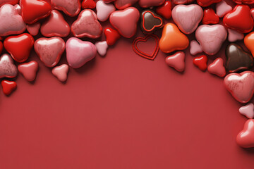 Heart-Shaped Decorations in Romantic Mood with Warm Red Lighting on Velvet Texture for Valentines Day