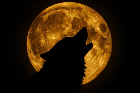 lobo aullando con la luna llena de fondo
