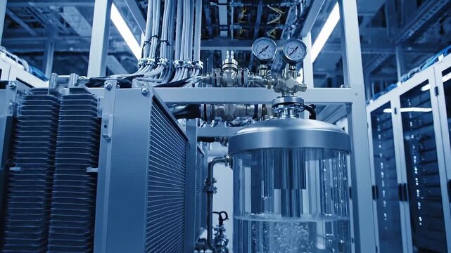 Enterprise Liquid Immersion Cooling System with Heat Exchanger and Bubbling Reservoir Tank