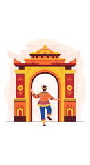 Obraz premium Vibrant Cultural Archway Welcoming a Festive Figure in Traditional Attire
