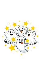 Obraz premium Whimsical Ghostly Friends Celebrating With Golden Star Sparkles