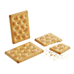 Crispy crackers in various shapes and sizes isolated on transparent background
