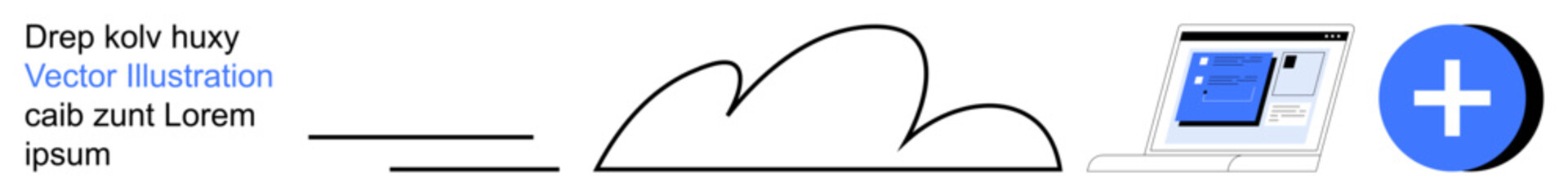 Obraz premium Cloud storage, digital services, online data, file management, content upload, software tools. Cloud icon, laptop screen and add button ion. Cloud storage and digital services concept