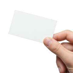 Obraz premium A hand holding a blank white card isolated on transparent background