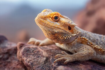 Portrait of a bearded dragon on sandstone