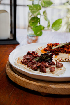 Delicious plate of meat with mass ideal for mexican menu, huaraches