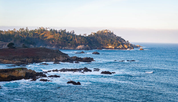 Scenic Morning Aerial View of Seashore near Point Lobos