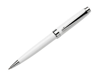 Elegant white pen with silver accents resting on a plain background