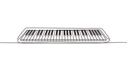 Simple line drawing of a black and white piano keyboard on white © MDMOGGEM