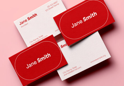 Four Business Cards Mockup in Cross Overlapping Arrangement