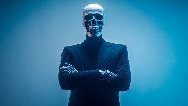 Homme d'affaires squelette avec les bras crois&eacute;s