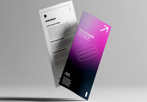 Floating Trifold Brochure Mockup with Front and Back Panels