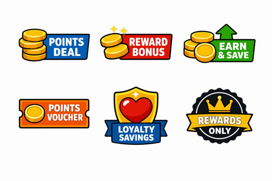 Loyalty program rewards and savings icons for customers earning points and bonuses