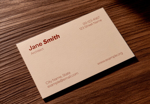 Single Business Card Mockup on Wooden Surface