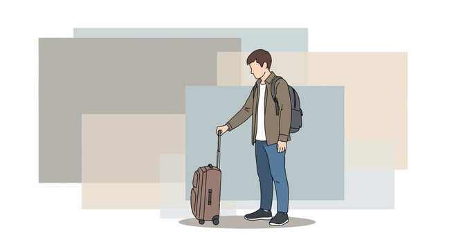Young Traveler Standing With Suitcase And Backpack Ready For Adventure